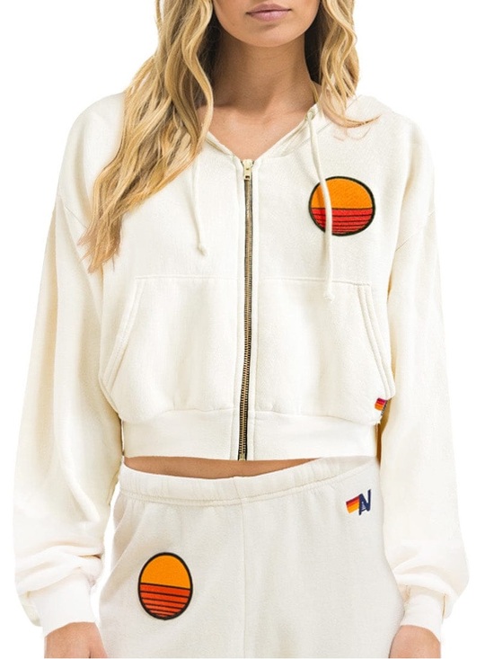Aviator Nation Tops - Aviator Nation Sunset Patch Cropped Zip Hoodie Vintage White Womens - XSmall
